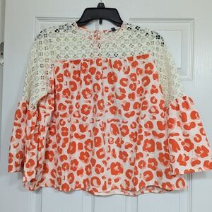 NWT Women's Orange and White Lace Top Michelle McDowell Size Small